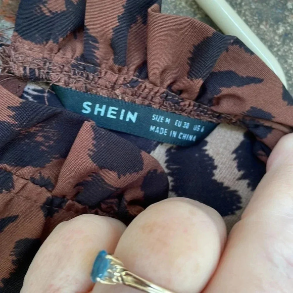 Shein Brown Black Animal Print High Neck Ruffle Mini Dress - Picture 7 of 8